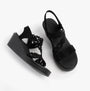 Skechers 119617/BBK RUMBLE ON - SASSIER DAYZ Womens Sandals Black, side view showing synthetic upper and wedge heel design.