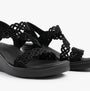 Skechers 119617/BBK RUMBLE ON - SASSIER DAYZ Womens Sandals Black side view showcasing synthetic leather upper and black wedge heel.