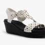 Skechers 119617/WHT RUMBLE ON - SASSIER DAYZ Womens Sandals White side view with decorative strap and wedge heel.