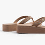 Skechers 119642/MOC VINYASA - BUTTERFLY KISS Womens Sandals Mocca side view showcasing shiny embellishments and platform heel.