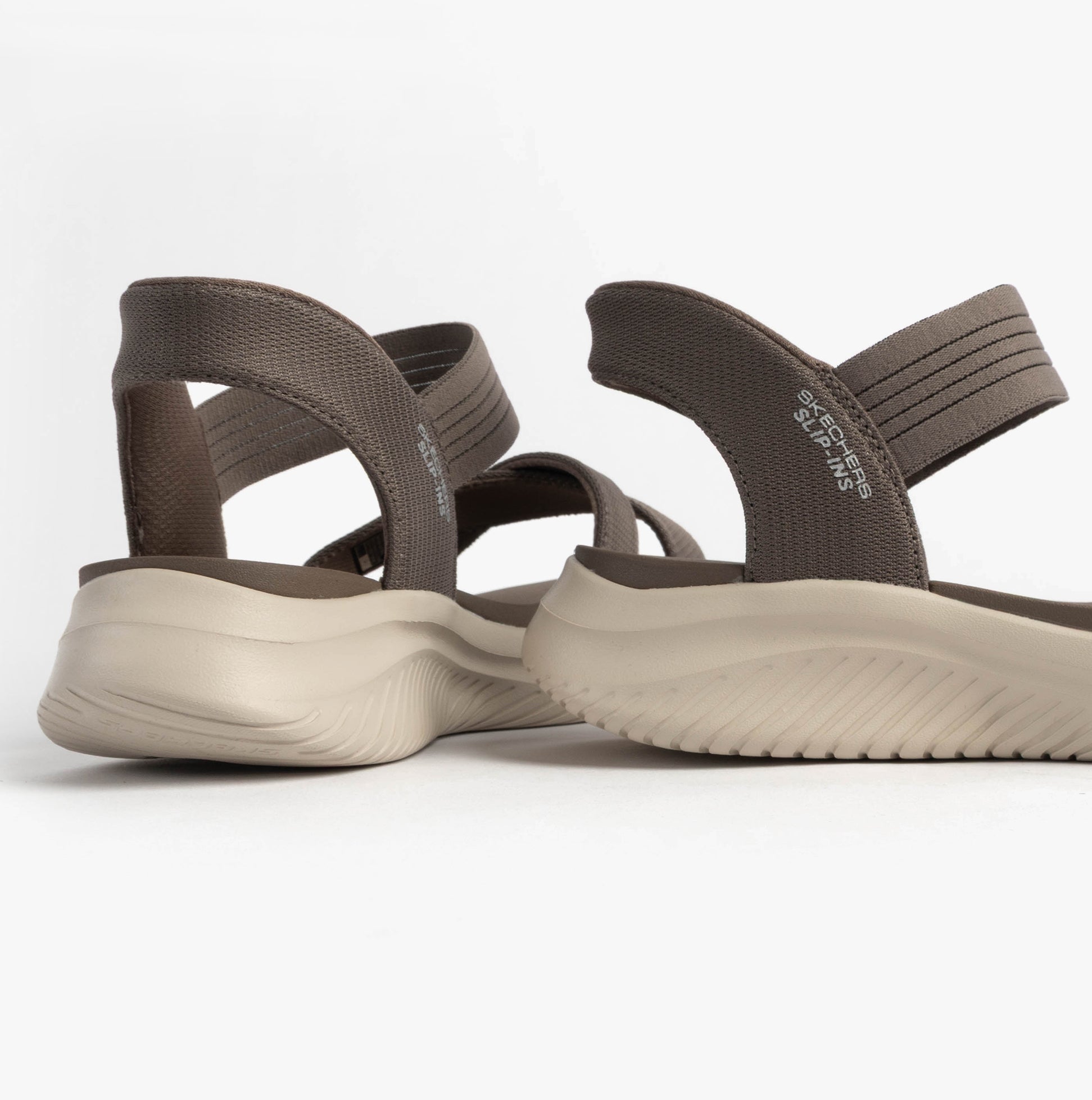 Skechers 119975/DKTP ULTRA FLEX 3.0 - NEVER BETTER Womens Sandals Dark Taupe side view showcasing comfort and design.