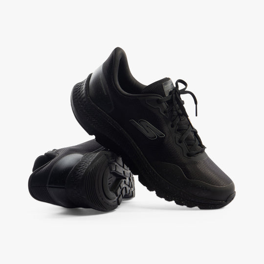 Skechers 128625/BBK GO RUN CONSISTENT 2.0 - PIEDMONT Womens Trainers Black side view angle showcasing lace-up design.