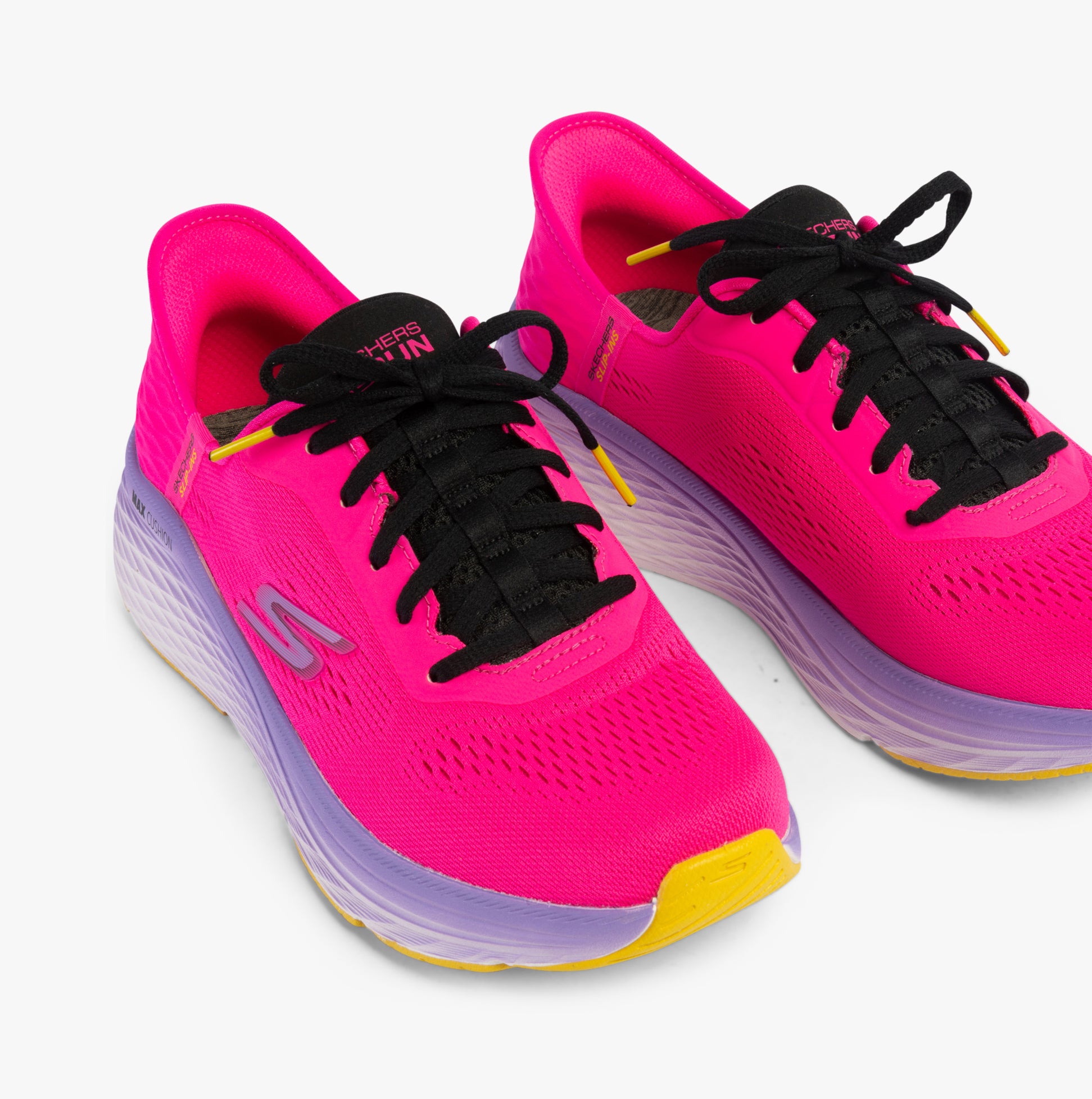 Skechers 129626/RAS MAX CUSHIONING ELITE 2.0 - Womens Trainers Raspberry side view showcasing vibrant pink color and lace-up design.