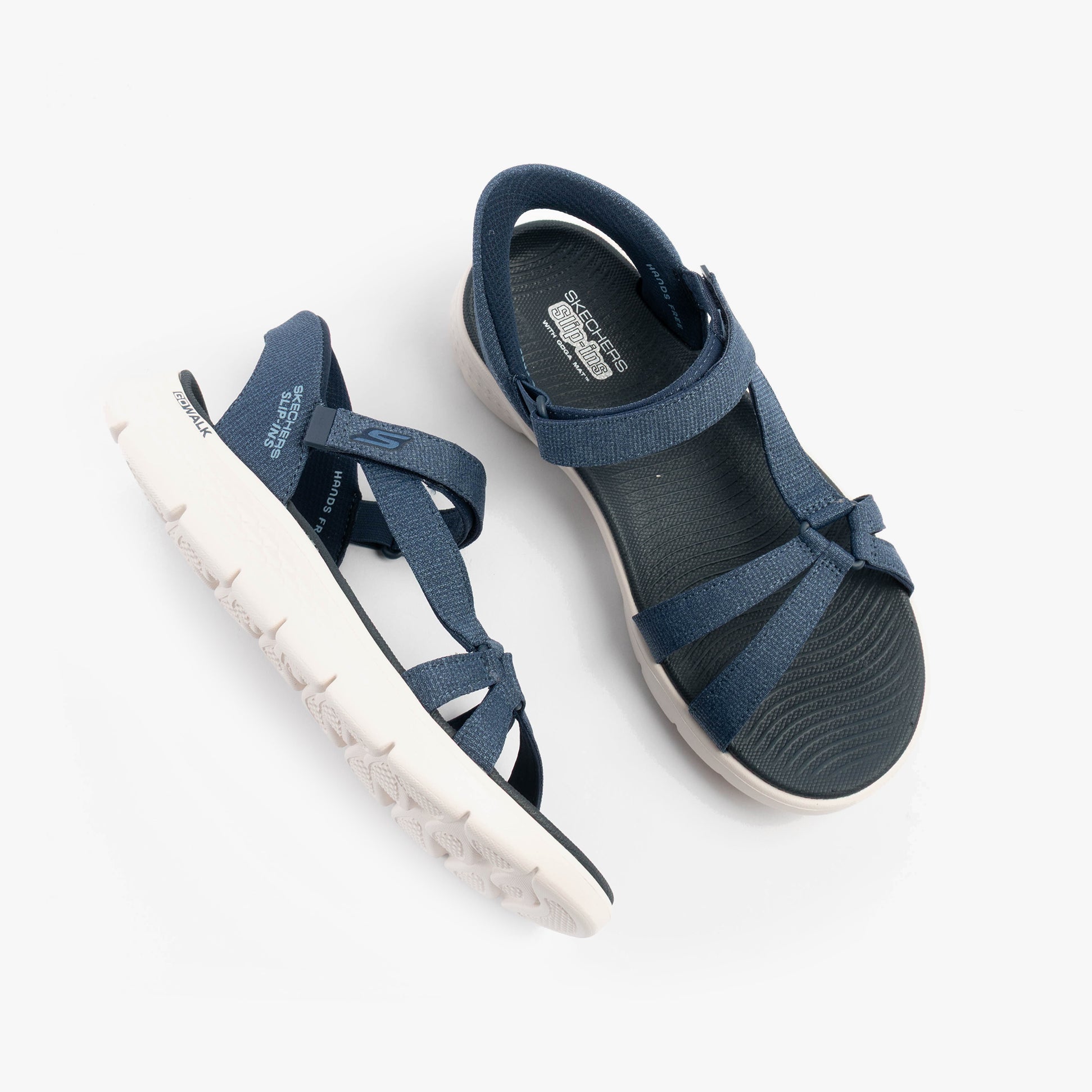 Skechers 141481/NVY GO WALK FLEX SANDAL - ILLUMINATE Womens Sandals Navy side view with straps and rubber sole