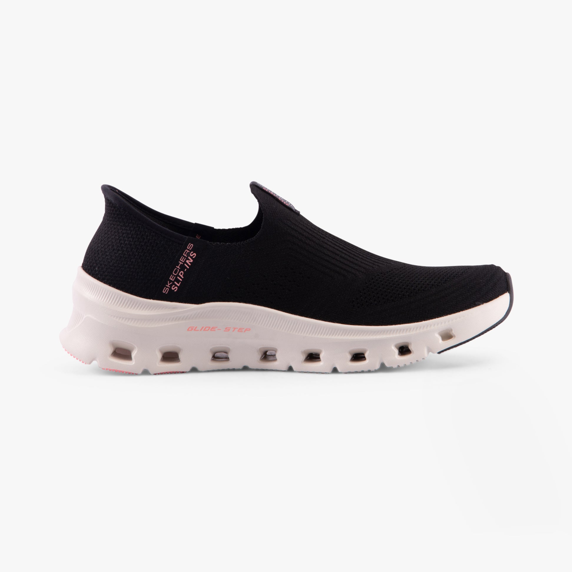 Skechers 150422/BLK GLIDE-STEP PRO-EVERYDAY CITIZ Womens Trainers Black side view showcasing slip-on design and memory foam comfort.