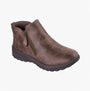 Skechers 158952/CHOC LOVELY VIBE - FALL IN BLOOM Womens Boots Chocolate side view zip detail.