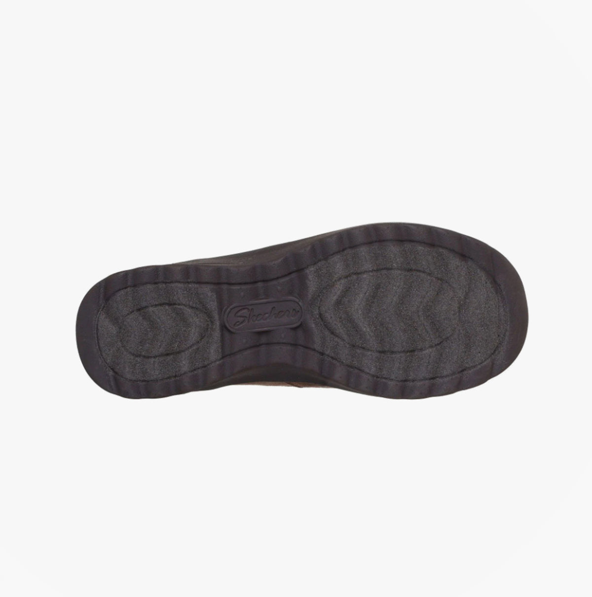 Skechers 158952/CHOC LOVELY VIBE - FALL IN BLOOM Womens Boots Chocolate bottom view showing rubber sole and texture.