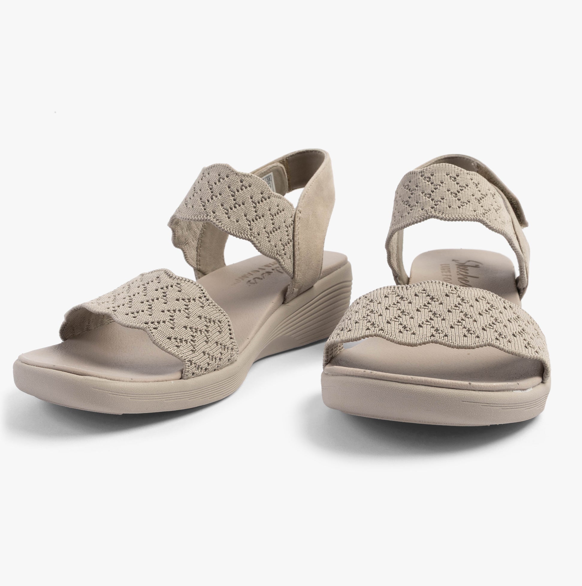 Skechers 163165/TPE ARYA - ON THE RISE Womens Sandals Taupe side view highlighting lace detail and comfortable straps.