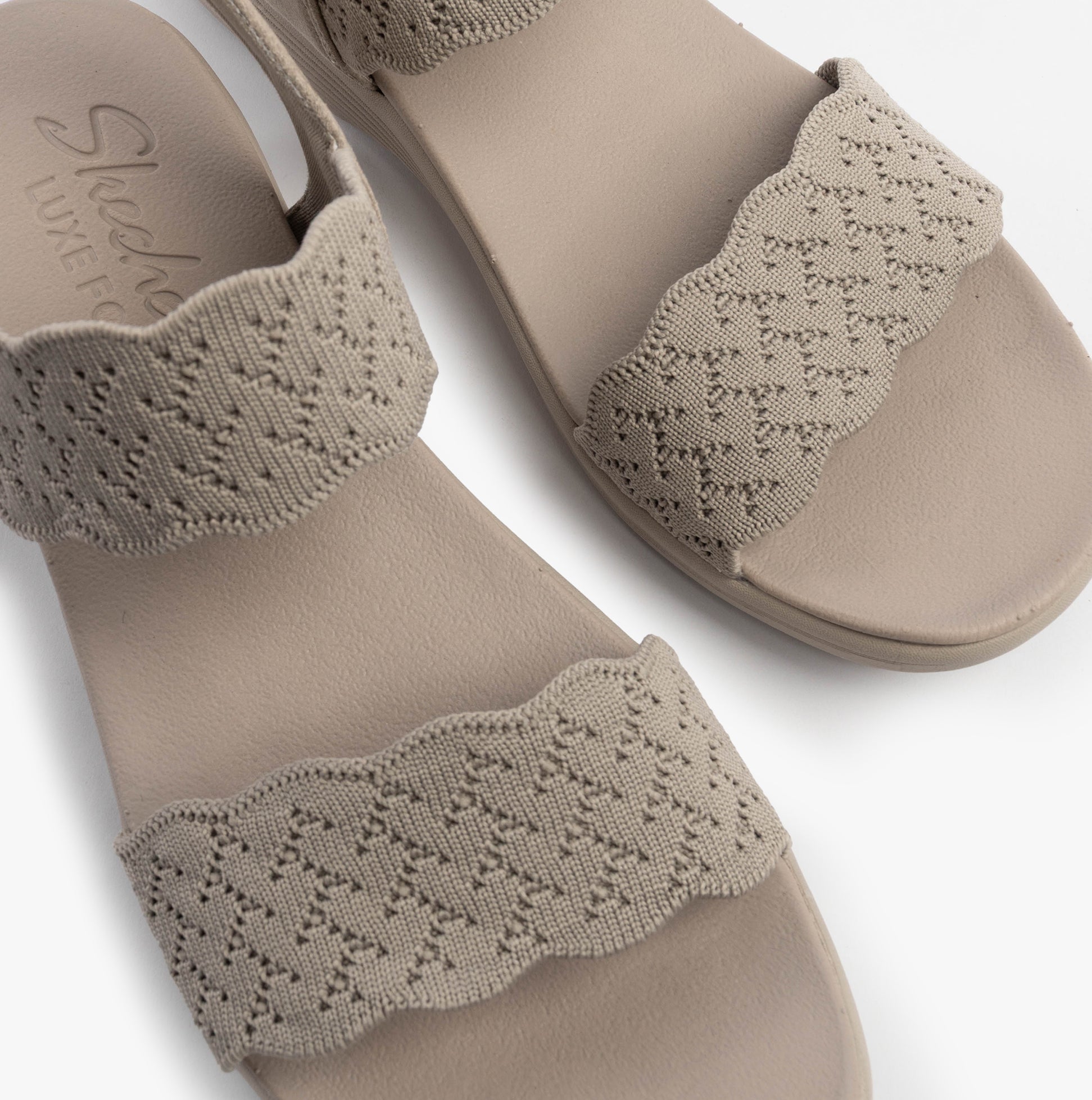 Skechers 163165/TPE ARYA - ON THE RISE Womens Sandals Taupe top view showcasing intricate detailing.