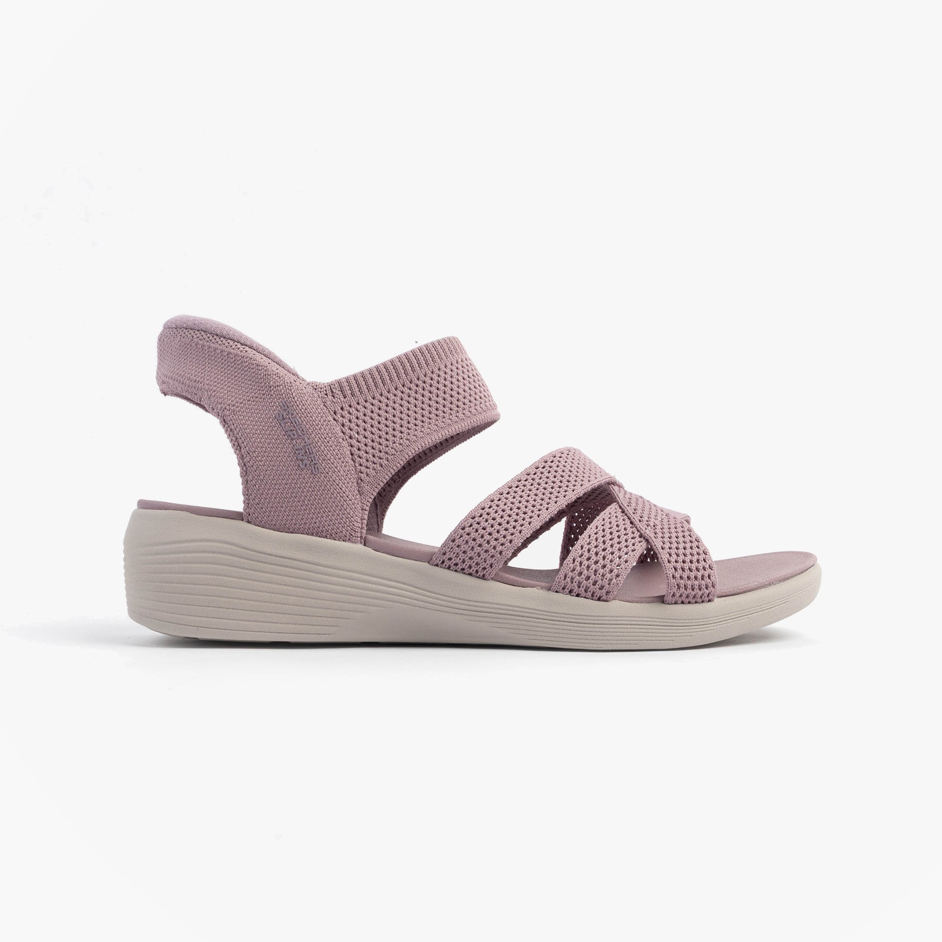 Skechers 163524/LAV ARYA - COOLING OFF Womens Sandals Lavender side view showcasing relaxed fit and wedge heel design.