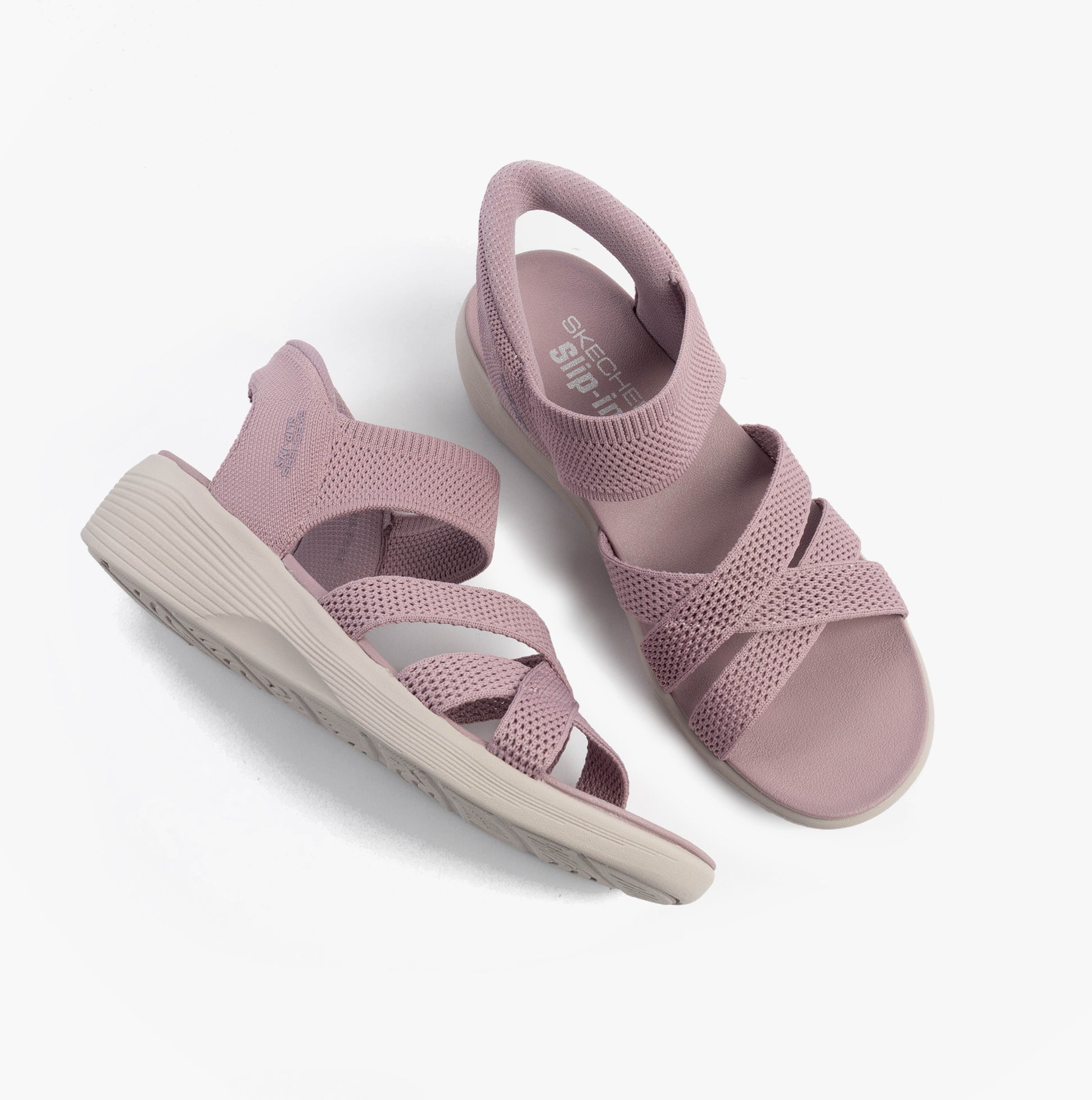 Skechers 163524/LAV ARYA - COOLING OFF Womens Sandals Lavender top view, showcasing the slip-on design and wedge heel.