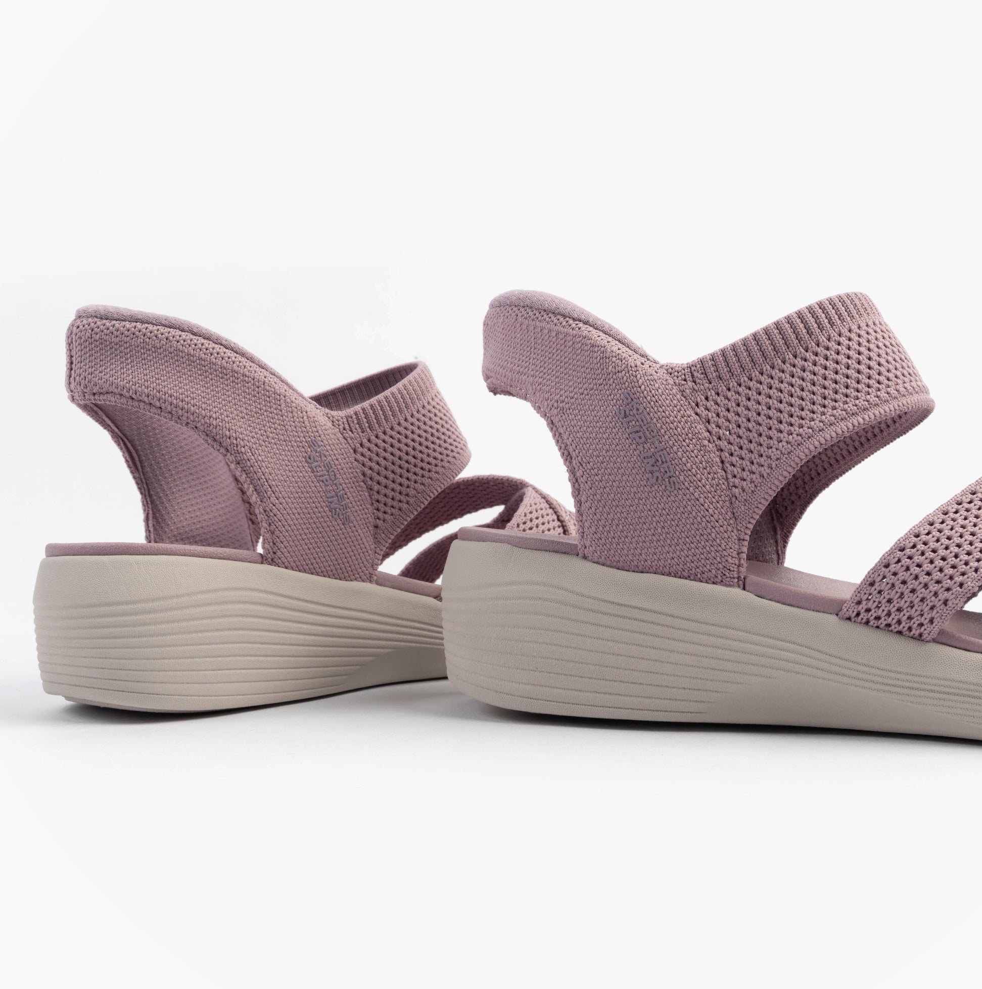 Skechers 163524/LAV ARYA - COOLING OFF Womens Sandals Lavender side view, showcasing wedge heel and textile upper.