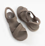Skechers 163534/TPE EASY GOING - SOMEWHERE SUNNY Womens Sandals Taupe top view showing synthetic leather straps and slip-on design.