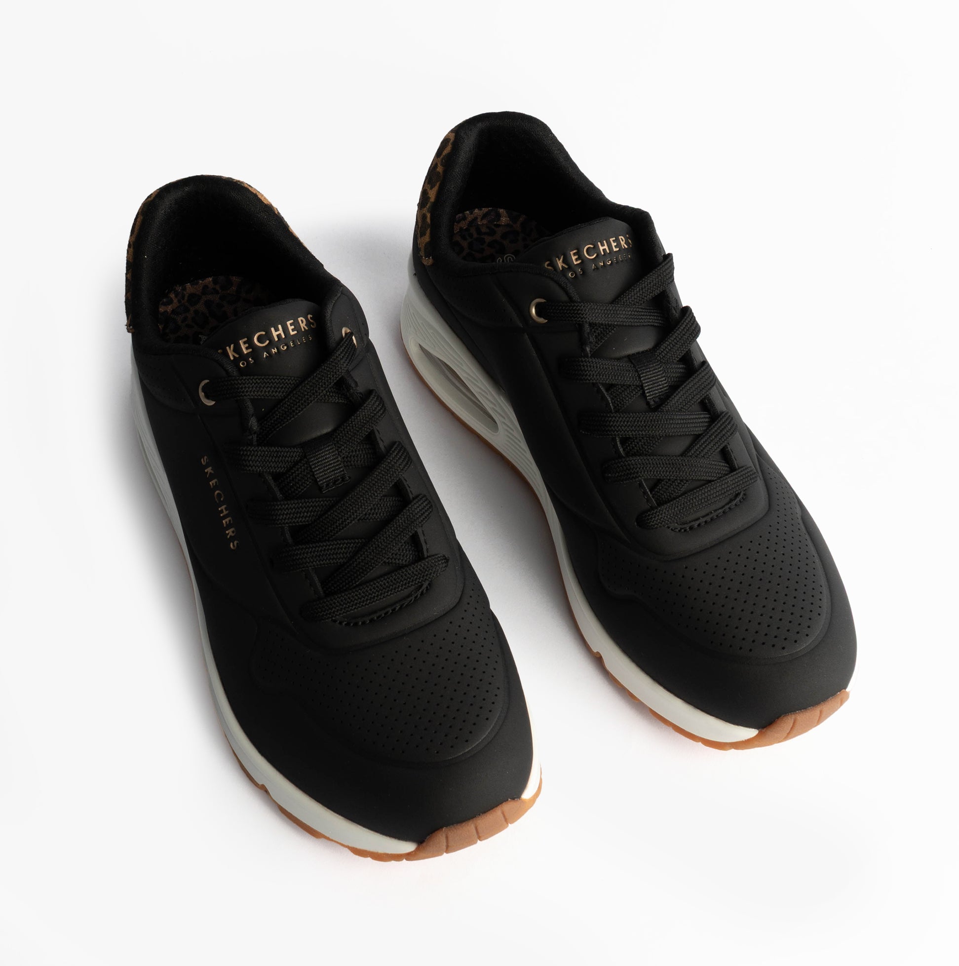 Skechers 177093/BKLD UNO-JUNGLE NITE Womens Trainers Black Durabuck/Leopard Printed