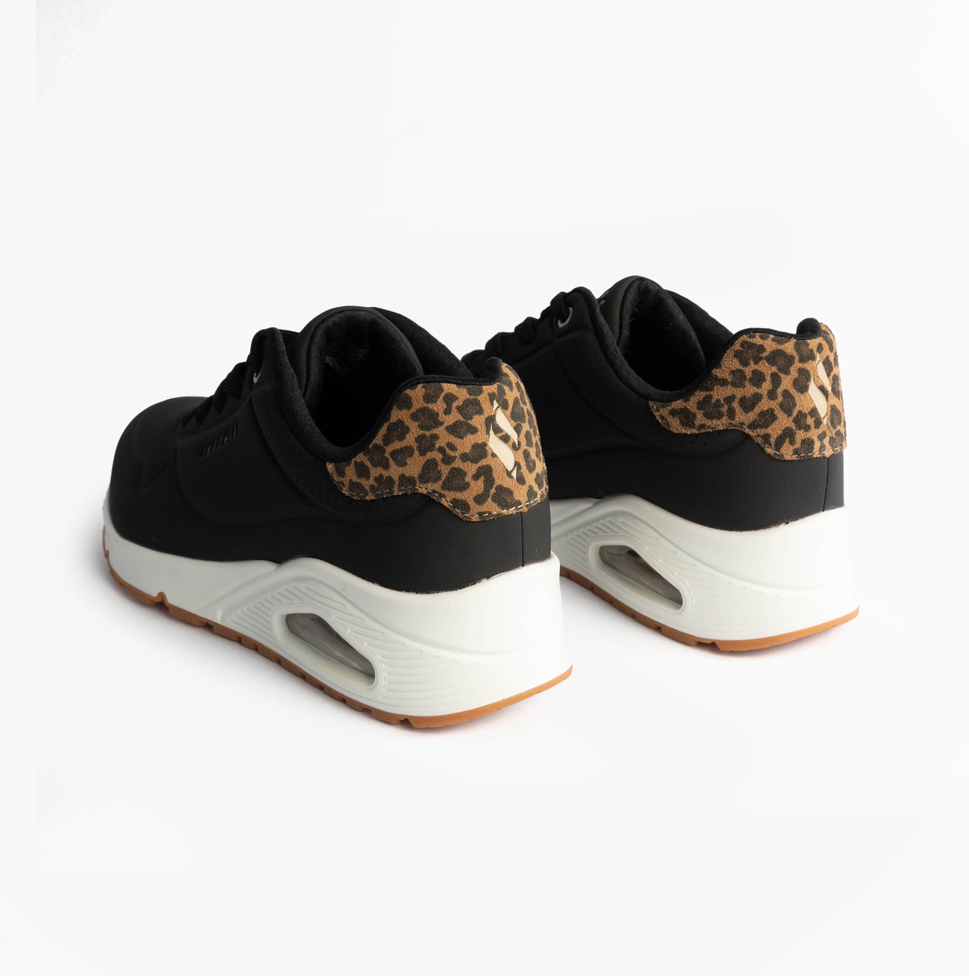 Skechers 177093/BKLD UNO-JUNGLE NITE Womens Trainers Black Durabuck/Leopard Printed