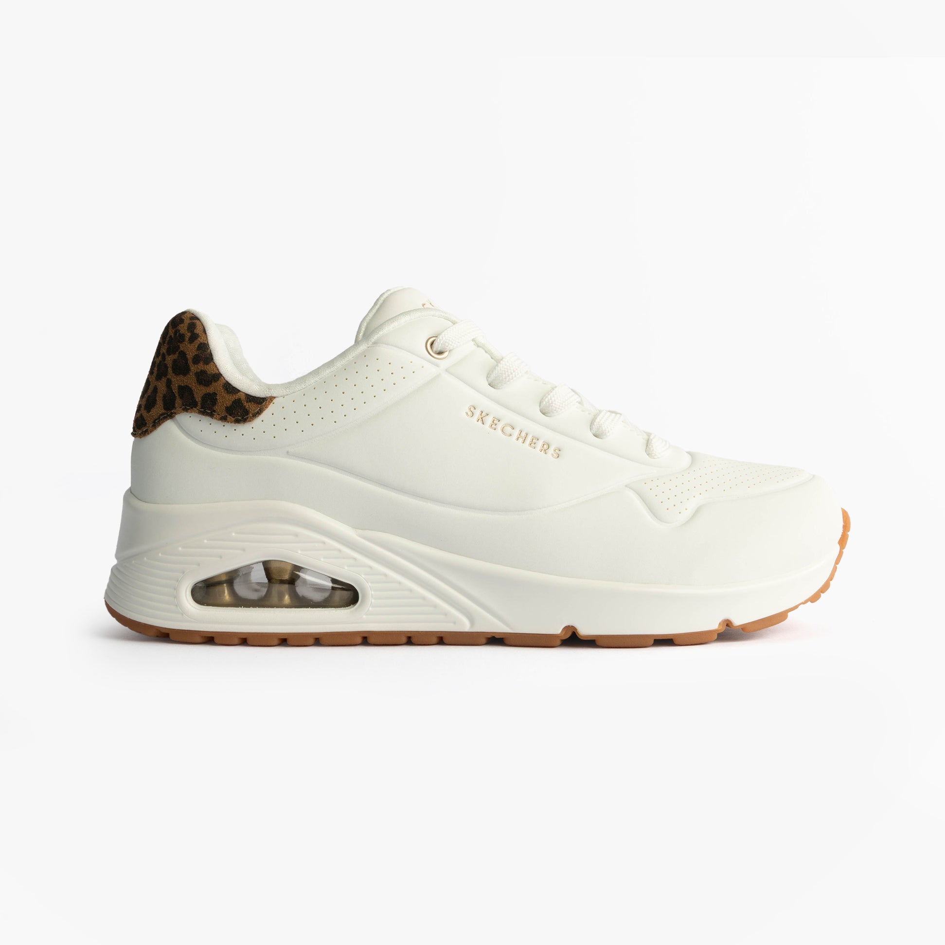 Skechers 177093/WHLD UNO-JUNGLE NITE Womens Trainers White Durabuck/Leopard Printed