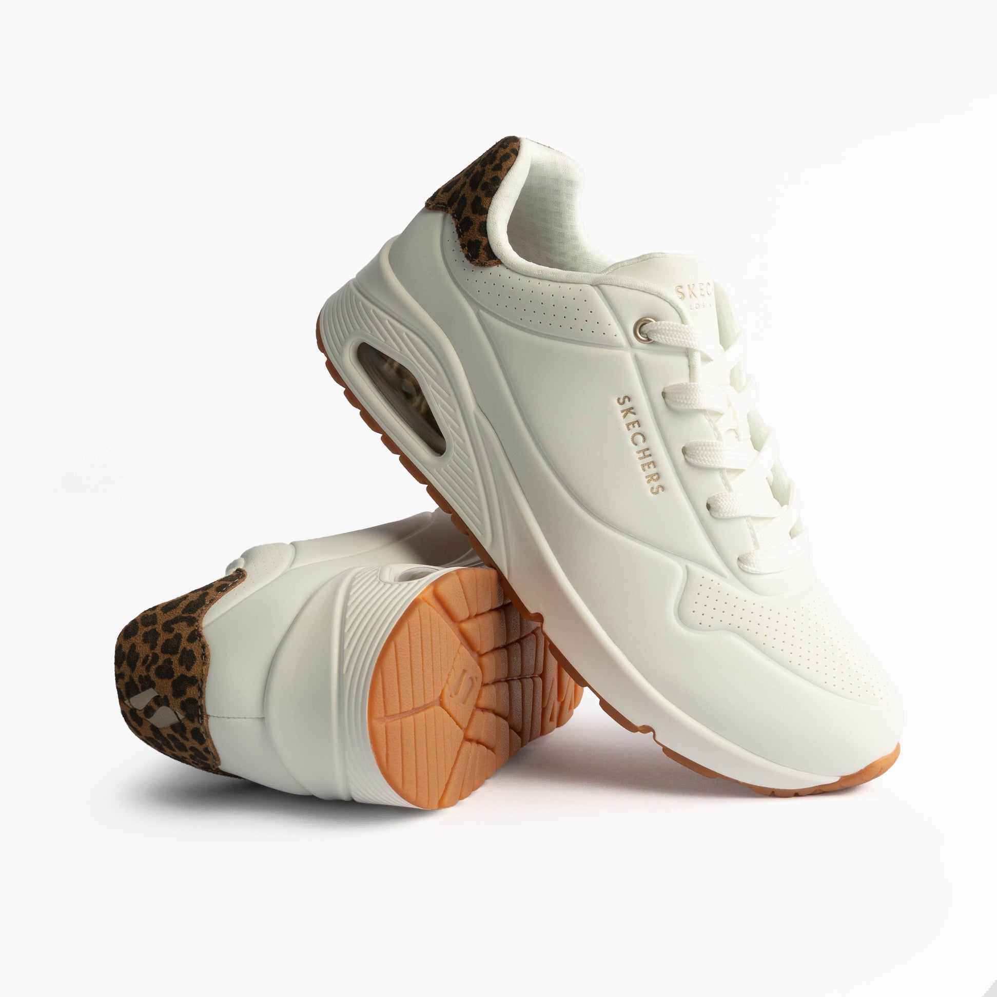 Skechers 177093/WHLD UNO-JUNGLE NITE Womens Trainers White Durabuck/Leopard Printed