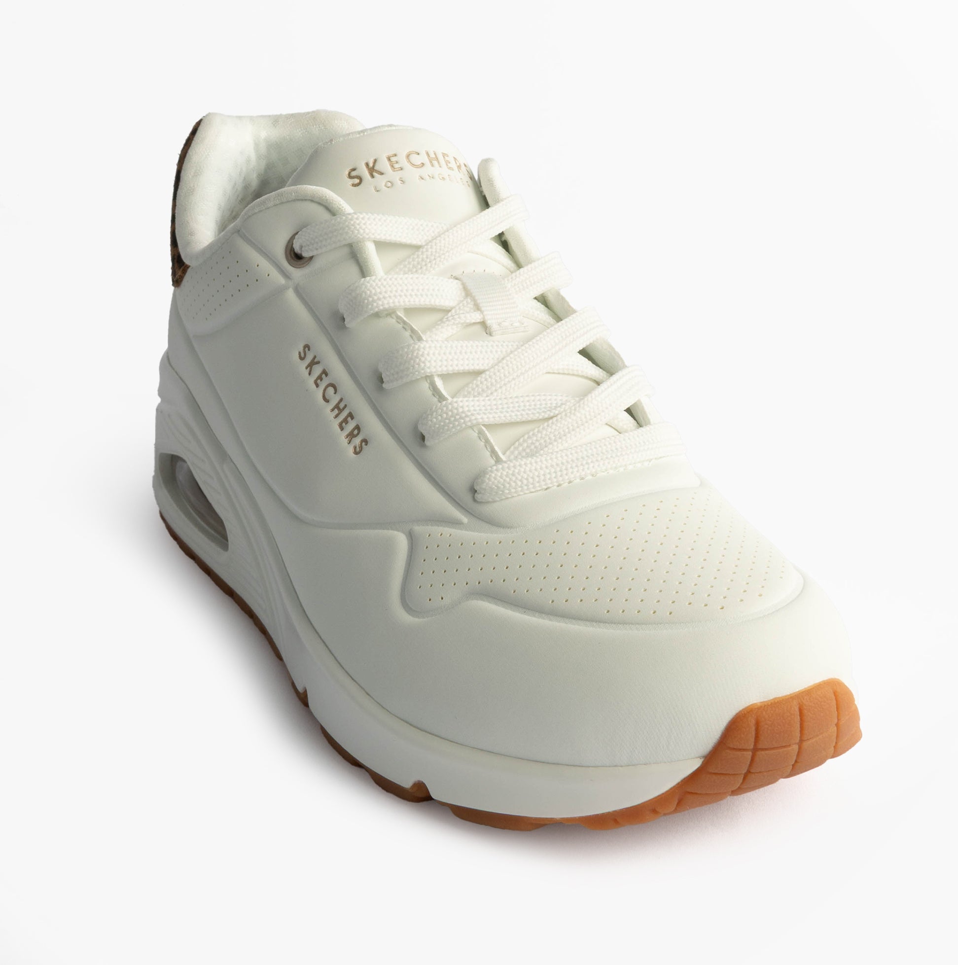 Skechers 177093/WHLD UNO-JUNGLE NITE Womens Trainers White Durabuck/Leopard Printed