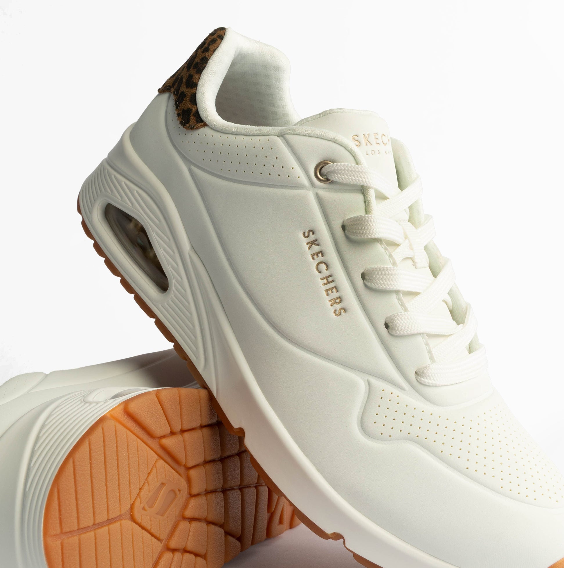 Skechers 177093/WHLD UNO-JUNGLE NITE Womens Trainers White Durabuck/Leopard Printed