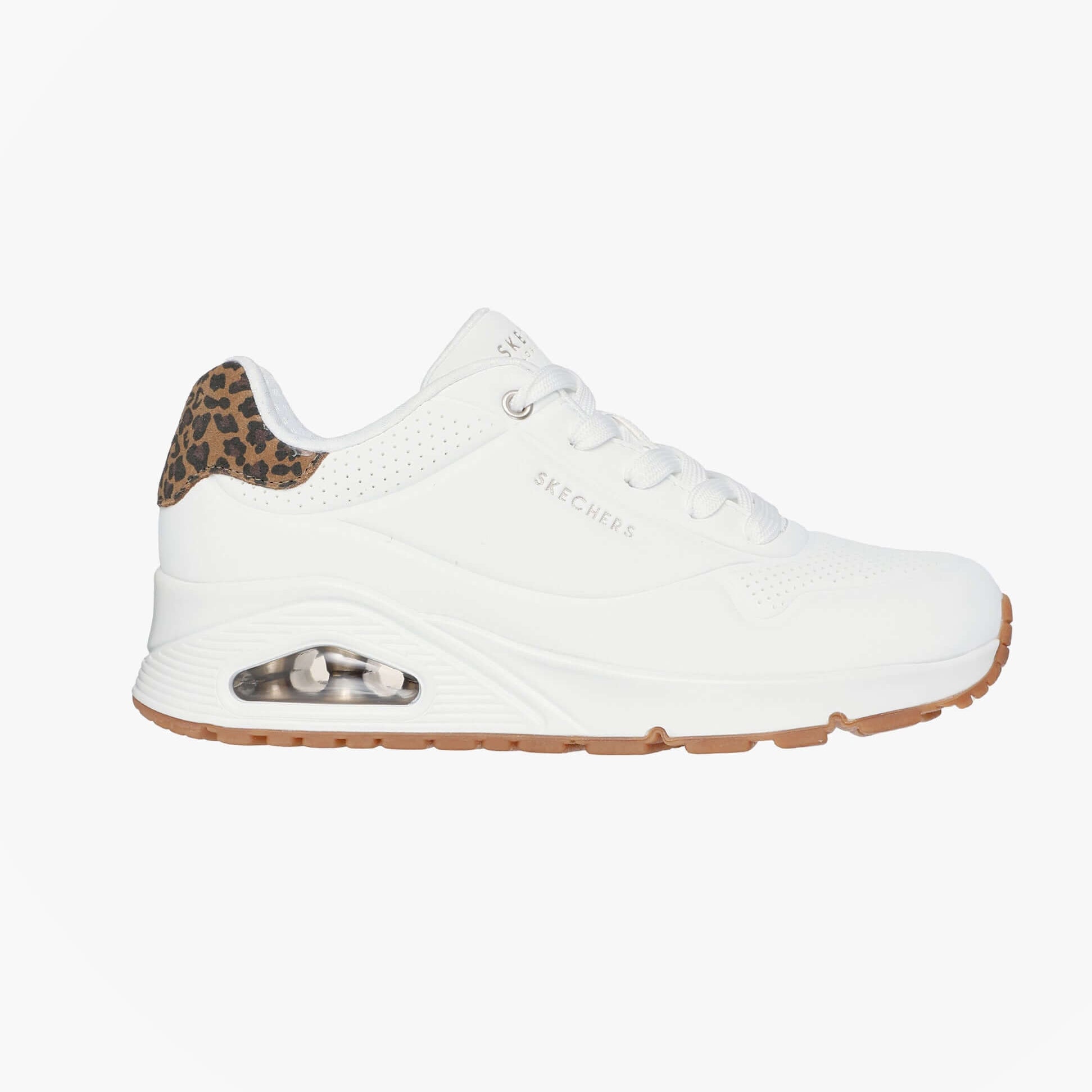 Skechers 177093/WHLD UNO-JUNGLE NITE Womens Trainers White Durabuck/Leopard Printed