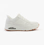 Skechers 183022/WHT UNO - BANKSIA Mens Trainers White side view showcasing synthetic leather and memory foam features.
