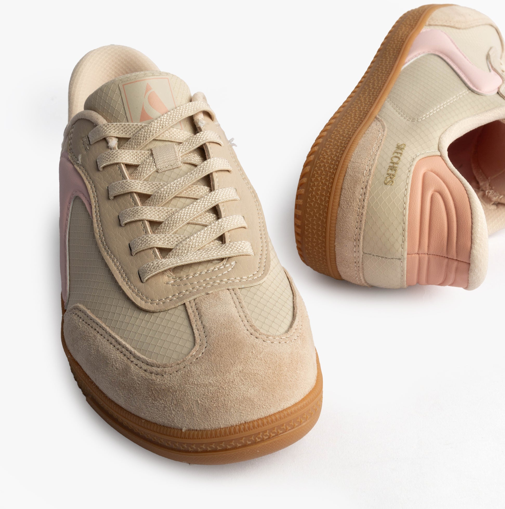 Skechers 185323/NTPK HOTSHOT Womens Trainers Natural Nylon/LeatherPink