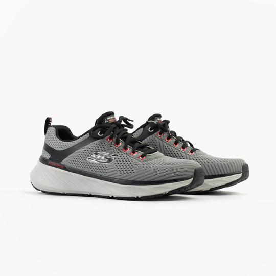 Skechers 232843/CCBK EDGERIDE - CONTENTION Mens Trainers Charcoal/Black side view showcasing mesh upper and lace-up design.