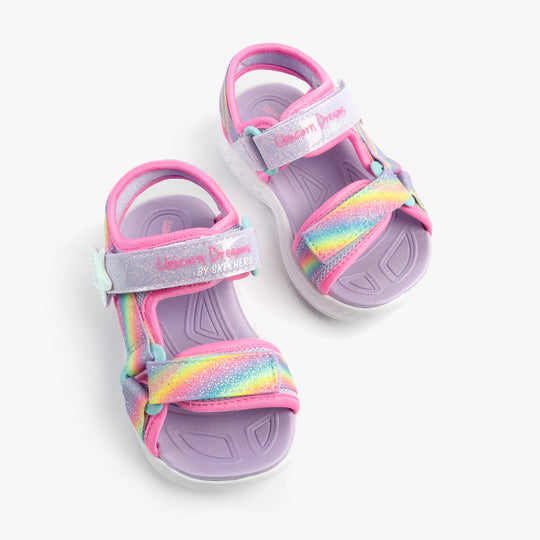 Skechers 303107L/LVMT UNICORN DREAMS SANDAL - DREAMY Girls Sandals Lavender Multi top view with colorful straps.