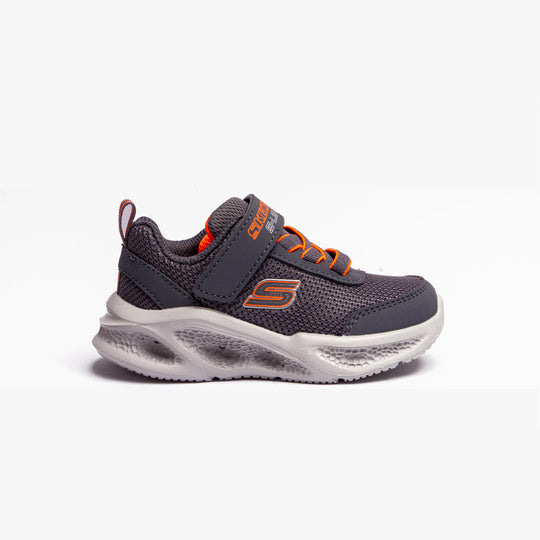 Skechers METEOR-LIGHTS Boys Trainers Charcoal/Orange