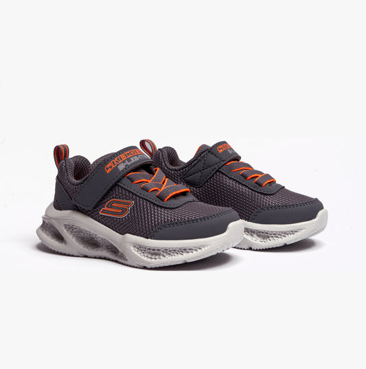 Skechers 401675N/CCOR SKECHERS METEOR-LIGHTS Boys Trainers Charcoal/Orange