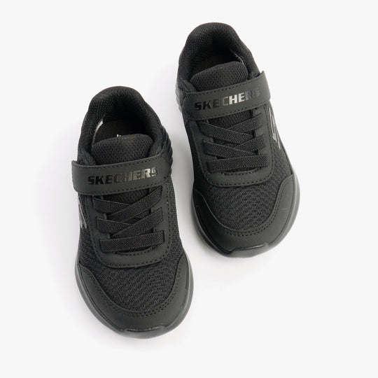 Skechers 403908N/BBK BOUNDER - TREZIC Boys Trainers Black top view showing laces and strap design.