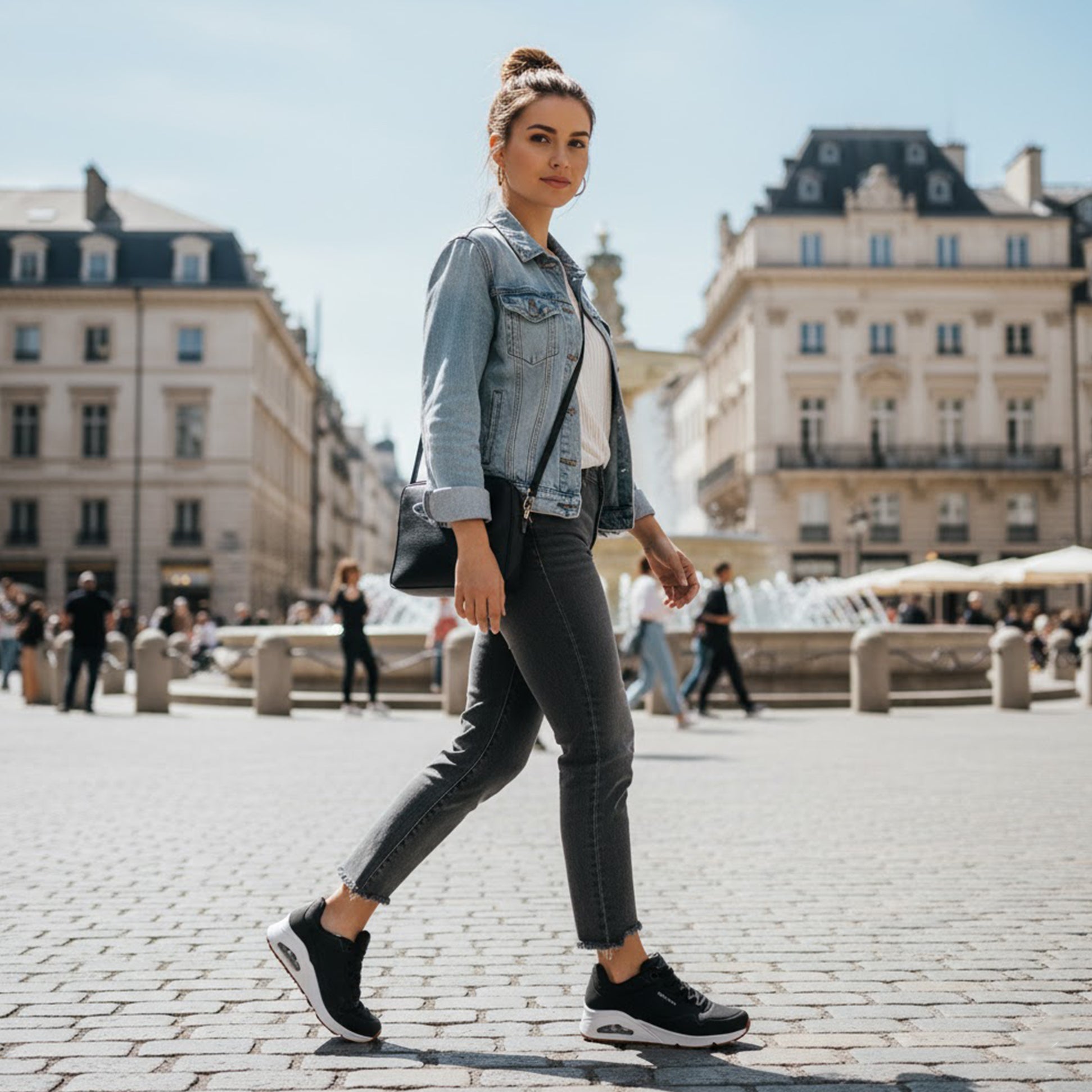 Skechers 73690/BLK UNO Womens Lace-Up Trainers Black