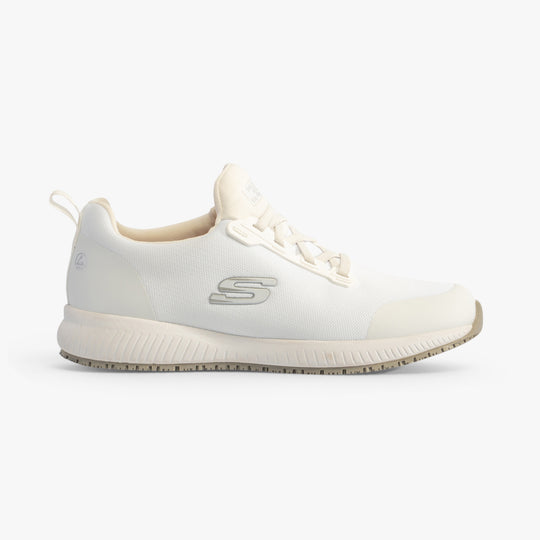 Skechers Work 200051EC SQUAD - MYTON SR Mens Occupational Trainers White side view, slip resistant safety trainer, lightweight mesh upper.