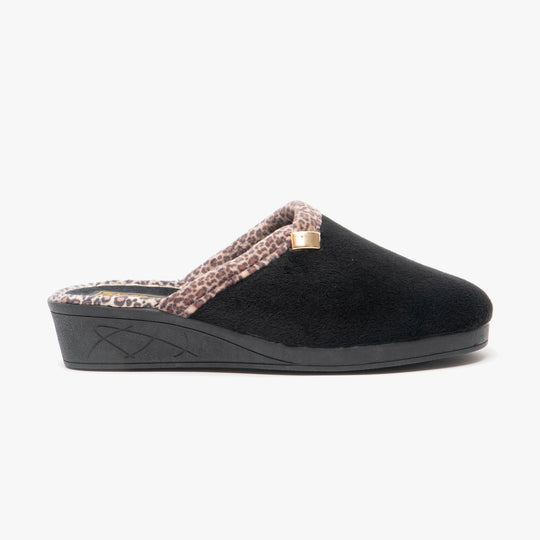 Sleepers JACKIE Womens Velour Mule Slippers Black