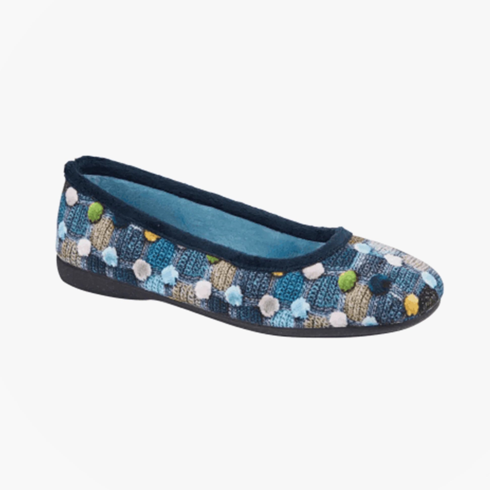 Sleepers SAMIRA Womens Polka Dot Velour Lined Ballet Slippers Blue/Multi