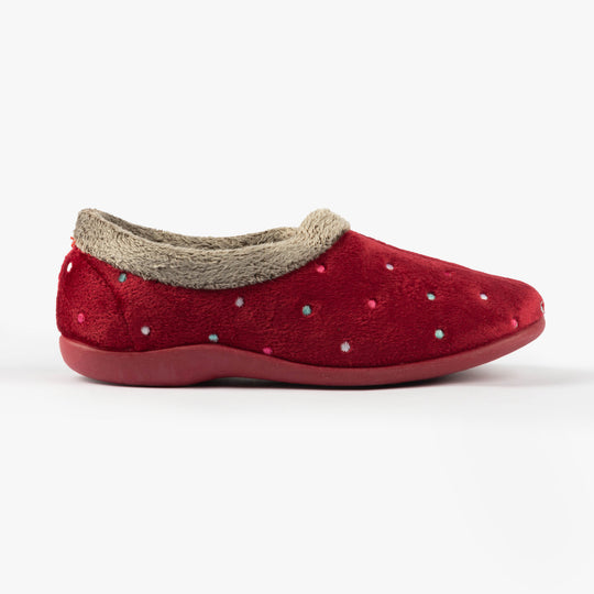 Sleepers SOPHIE Womens Textile Polka Dot Full Slippers Burgundy
