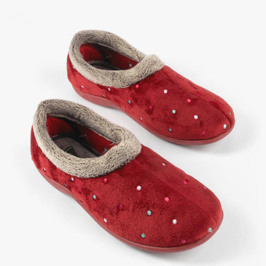Sleepers SOPHIE Womens Textile Polka Dot Full Slippers Burgundy