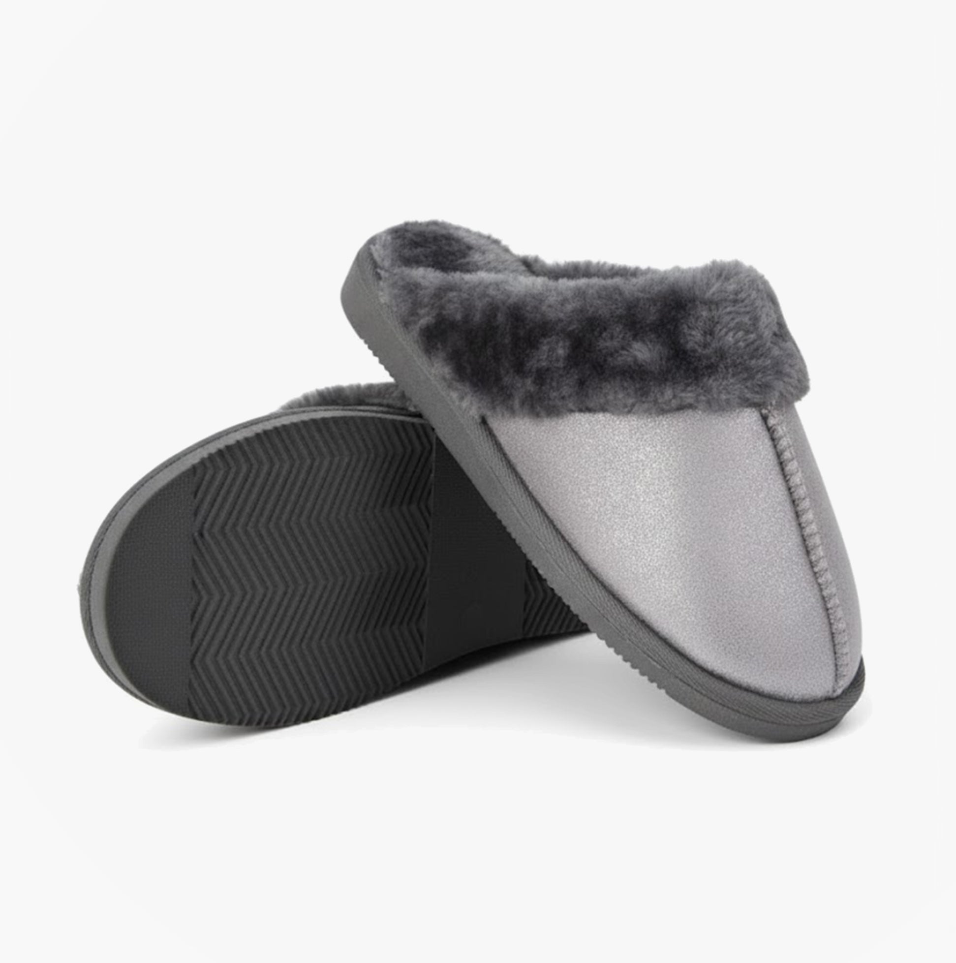 Sleepers JULIET Womens Fur Cuff Sparkle Mules Silver