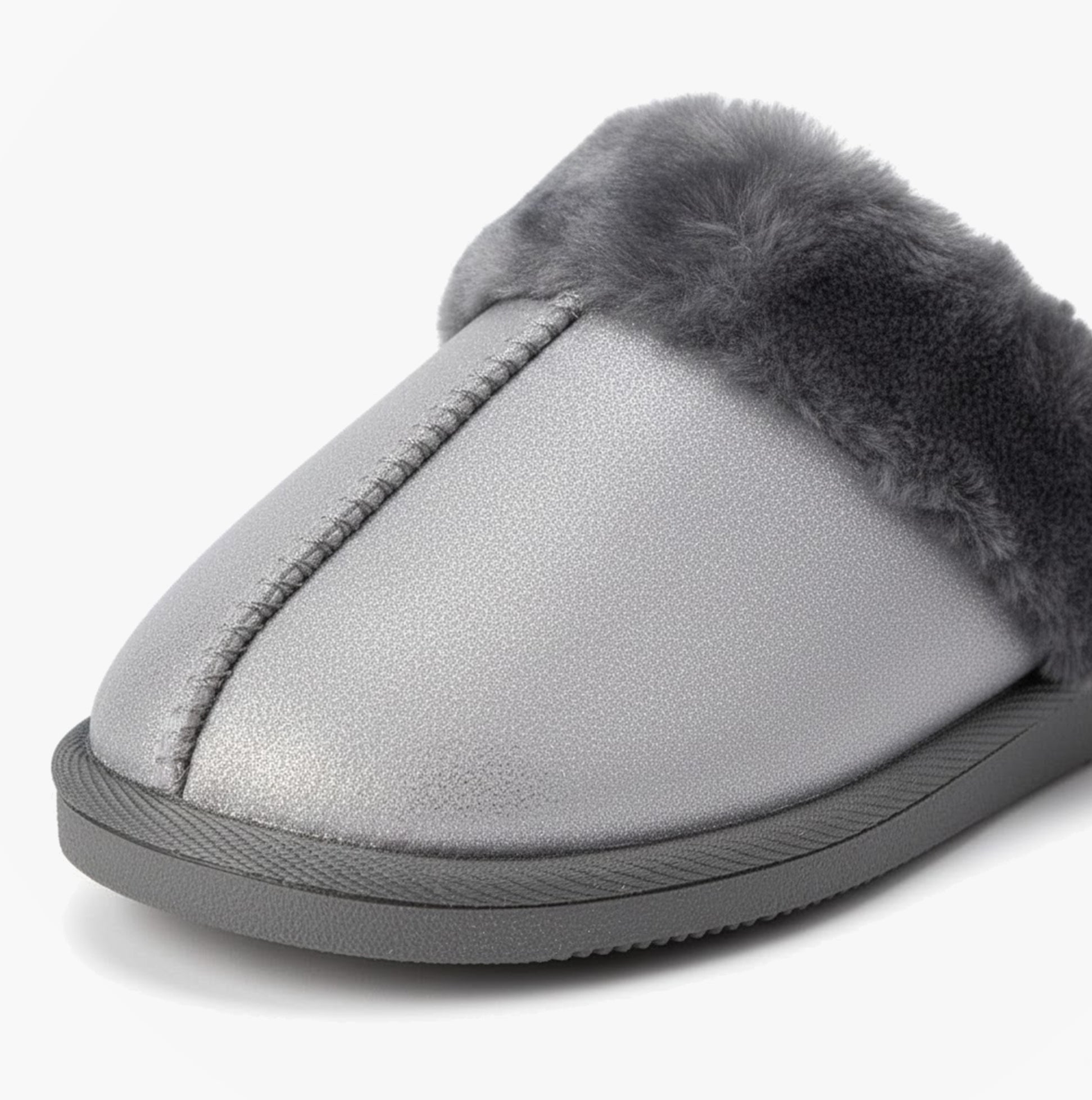 Sleepers JULIET Womens Fur Cuff Sparkle Mules Silver