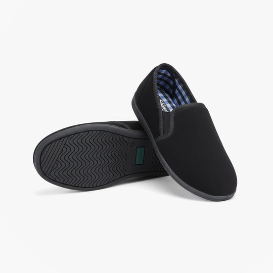 Sleepers WILSON Mens Twin Gusset Slipper Black Plush Velour