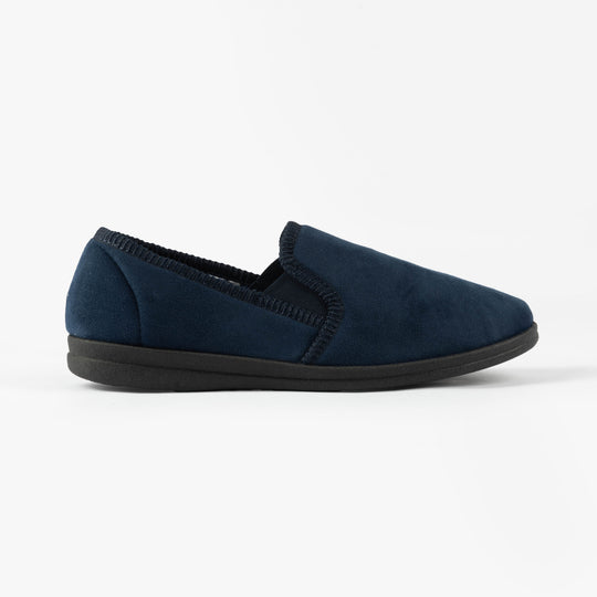 Sleepers WILSON Mens Velour Slip-On Full Slippers Navy