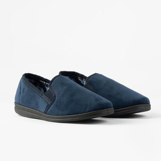 Sleepers WILSON Mens Velour Slip-On Full Slippers Navy