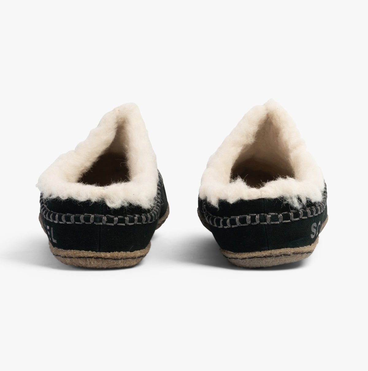 Sorel LANNER Mens Slippers Black rear view showing comfort lining and suede upper details.