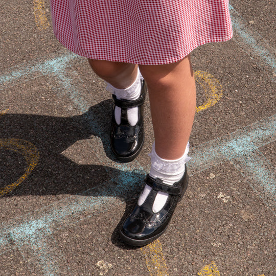 Start-Rite LEAP FROG Girls Leather T-Bar School School Shoes Patent Black