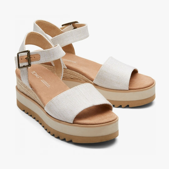 TOMS DIANA Womens Canvas Wedge Sandals Natural