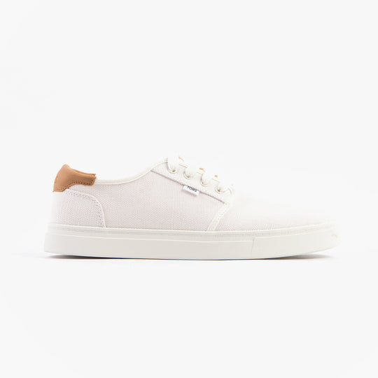 TOMS CARLO 2.0 Mens Trainers White side view showcasing canvas upper and lace-up fastening.