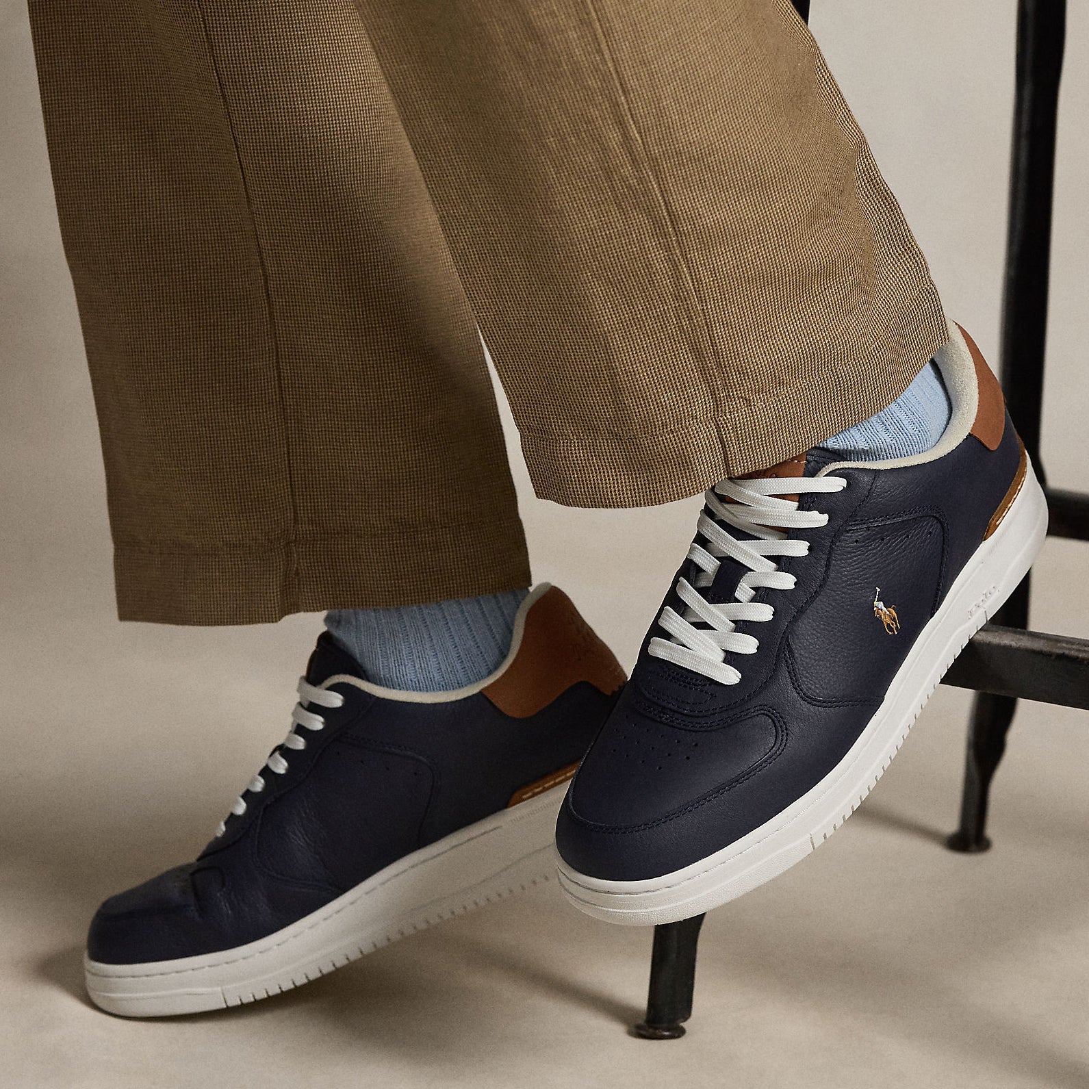 Polo Ralph Lauren MASTERS CRT Mens Court Trainers Navy/Tan