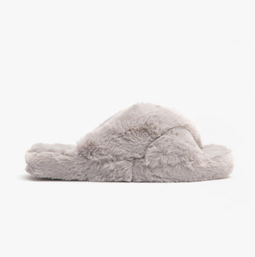 Ted Baker LOPPLY Womens Faux Fur Cross Over Slippers Light Grey