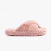 Ted Baker LOPPLY Womens Faux Fur Cross Over Slippers Dusky Pink