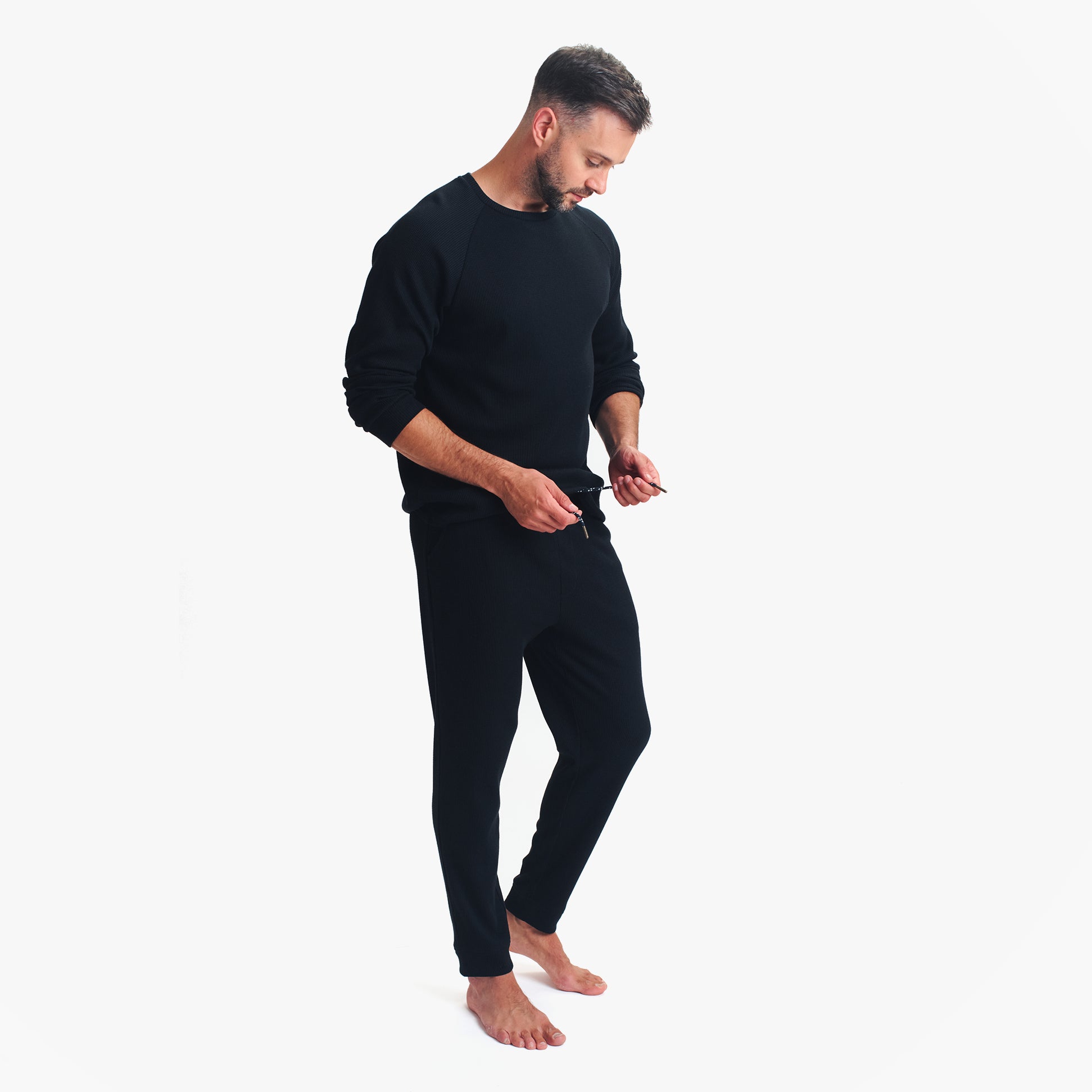 Ted Baker Ted Baker WAFFLE LONG SLEEVE SHIRT & JOGGER SET Mens Loungewear Black